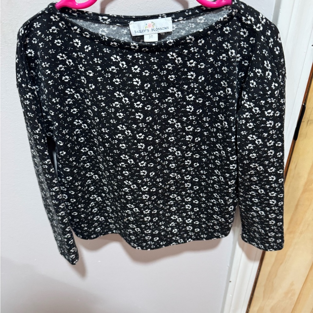 Bailey Blossoms, 3T Black Floral Long Sleeve Top